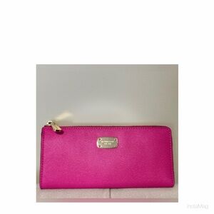 NEW Michael Kors Wallet Clutch Three Quarter Zip Saffiano Leather Raspberry